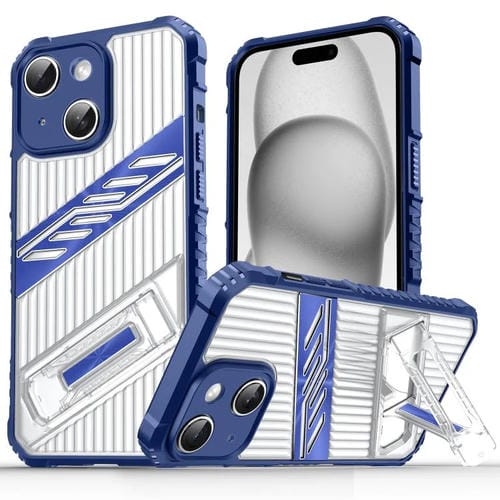 Funda híbrida TPU para iPhone 15 Plus con soporte para PC (Azul Marino)