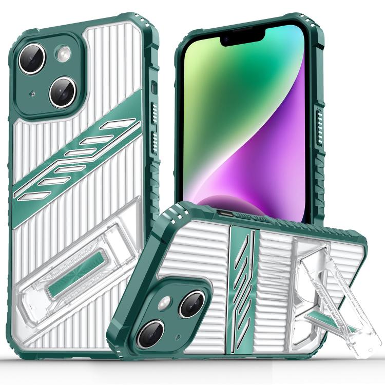Funda Híbrida TPU para iPhone 14 con Soporte para PC (Verde Oscuro)