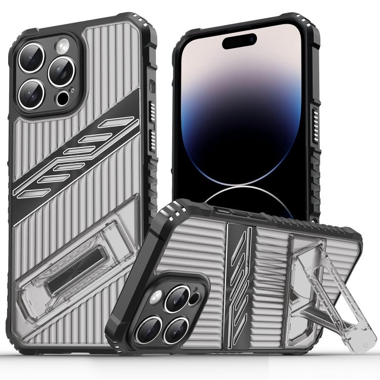 Funda híbrida TPU para iPhone 14 Pro Max con soporte para PC (Gris y Negro)