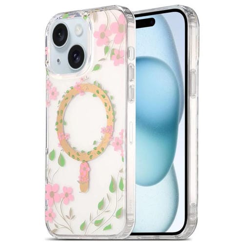 Funda para Teléfono iPhone 15 Plus Laminado Doble Cara Imd Magsafe (Flores Rosas)