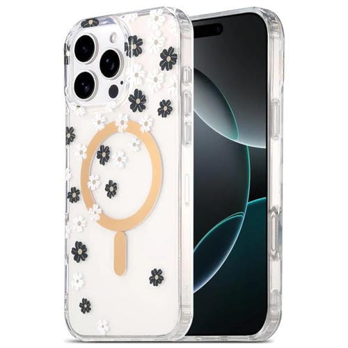 Funda para Teléfono Imd Magsafe iPhone 16 Pro Laminado Doble Cara (Margarita) (Blanco y Negro)