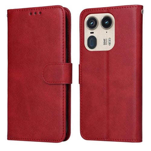 Funda Piel Sintética con Tapa Textura Clásica Becerro para Motorola Edge 50 Ultra/X50 Ultra (Rojo)