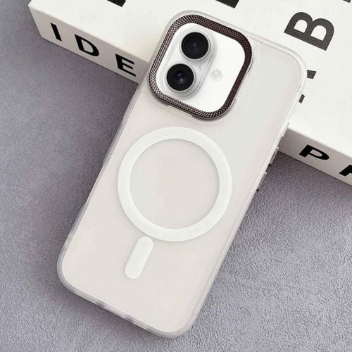 Funda híbrida TPU y PC con marco Lente diamante para iPhone 16 Magsafe (Blanca)