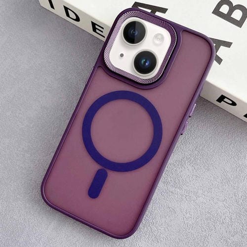 Funda híbrida TPU y PC con marco de Lente de diamante para iPhone 14 Magsafe (Morado)