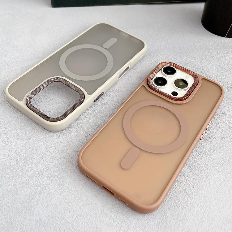 Funda híbrida TPU y PC para iPhone 15 Pro Max Magsafe con marco de Lente de diamante (Gris)