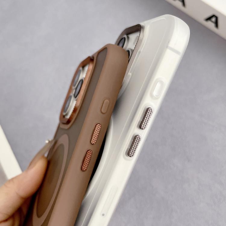 Funda híbrida TPU y PC para iPhone 15 Pro Max Magsafe con marco de Lente de diamante (Gris)