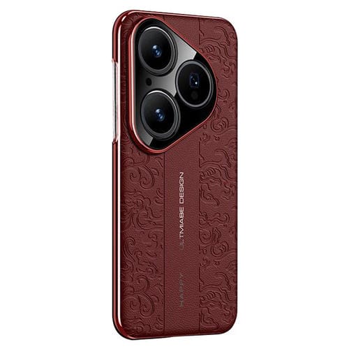 Funda de PC de cuero liso con diseño de dragón en la nube para Huawei Pura 80 5G (roja)