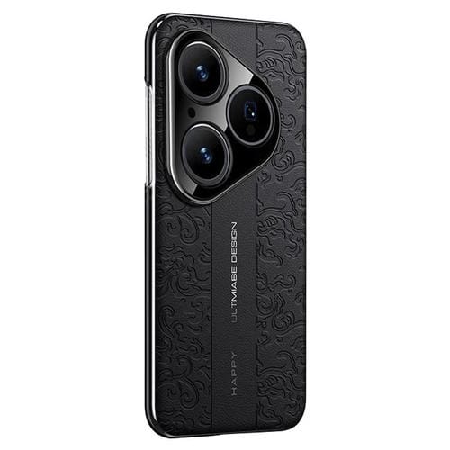 Funda de PC de cuero liso con diseño de dragón en la nube para Huawei Pura 80 5G (negra)