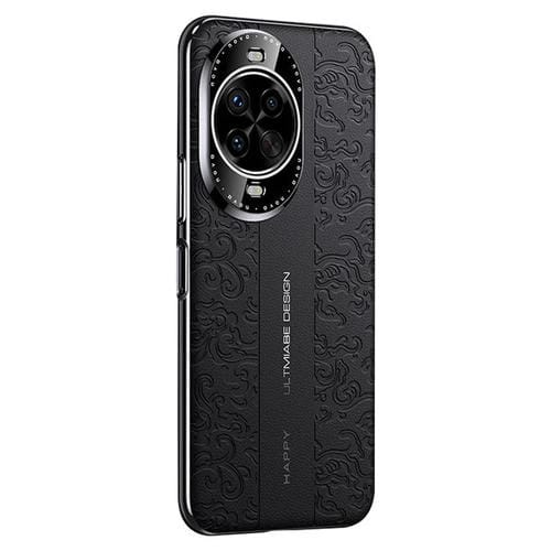 Funda de PC de cuero liso con diseño de dragón en la nube para Huawei nova 14 (negra)