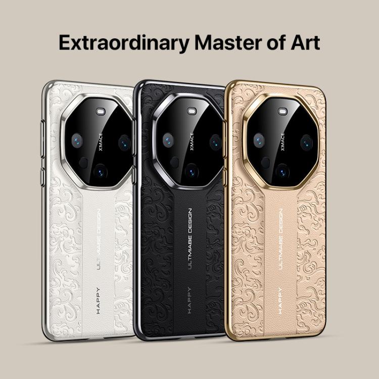 Funda de PC de cuero liso con diseño de dragón en la nube para Huawei Pura 80 Ultra 5G (blanca)