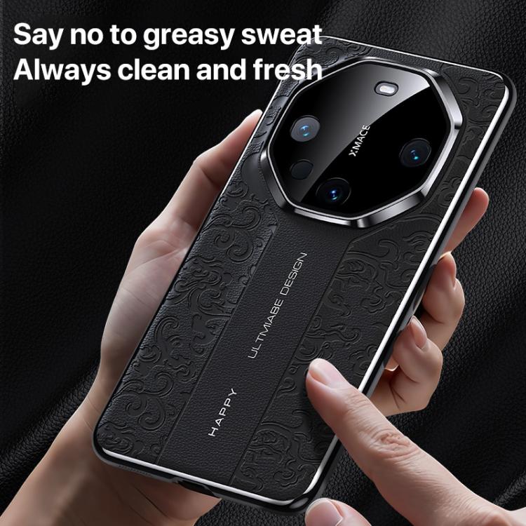 Funda de PC de cuero liso con diseño de dragón en la nube para Huawei nova 14 (negra)