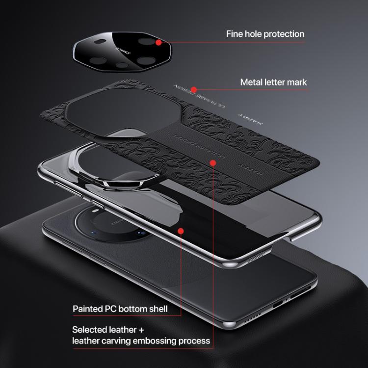 Funda de PC de cuero liso con diseño de dragón en la nube para Huawei nova 14 Ultra (negro)
