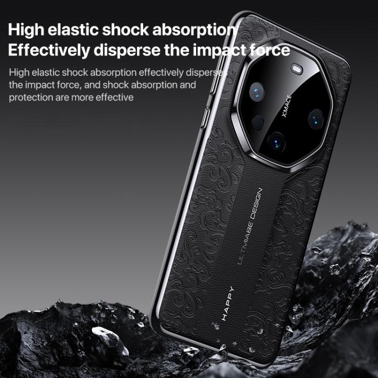 Funda de PC de cuero liso con diseño de dragón en la nube para Huawei nova 14 (dorada)