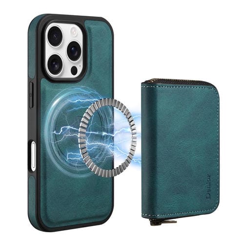 Funda de Cuero con Cremallera Magsafe para iPhone 16 Pro Denior D26 Skin Feel (Azul)