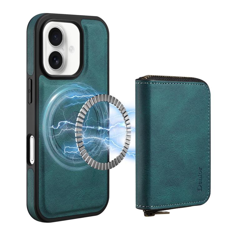 Funda de Cuero con Cremallera Magsafe para iPhone 16 Denior D26 Skin Feel (Azul)
