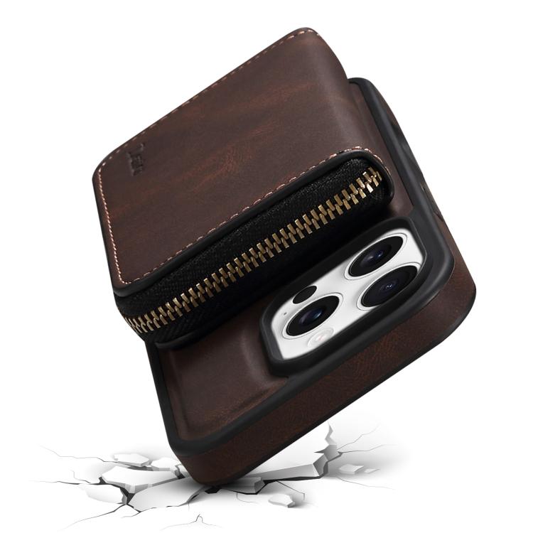 Funda de Cuero con Cremallera Magsafe Denior D26 Skin Feel para iPhone 15 Pro Max (Café)