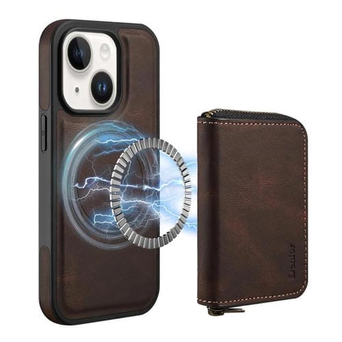 Funda de Cuero con Cremallera Magsafe Denior D26 Skin Feel para iPhone 15 Plus/14 Plus (Café)