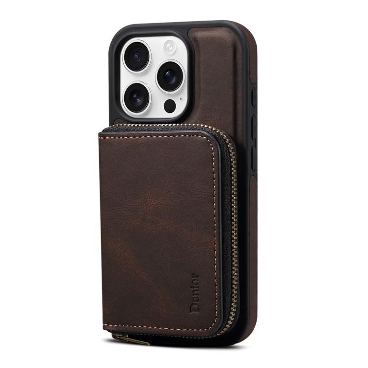 Funda de Cuero con Cremallera Magsafe Denior D26 Skin Feel para iPhone 14 Pro Max (Café)