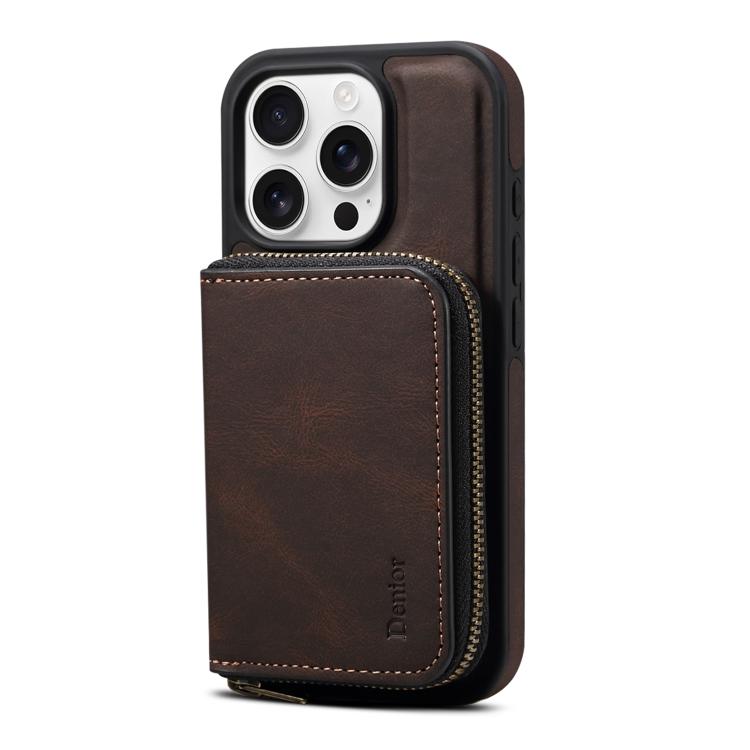Funda de Cuero con Cremallera Magsafe Denior D26 Skin Feel para iPhone 12 Pro Max (Café)