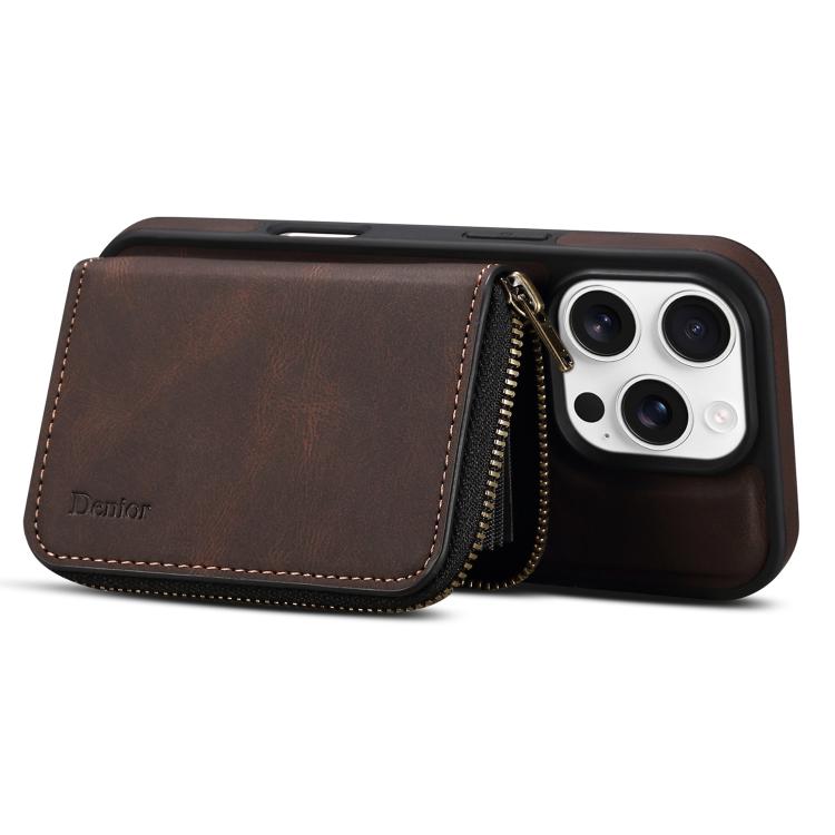Funda de Cuero con Cremallera Magsafe Denior D26 Skin Feel para iPhone 12 Pro Max (Café)