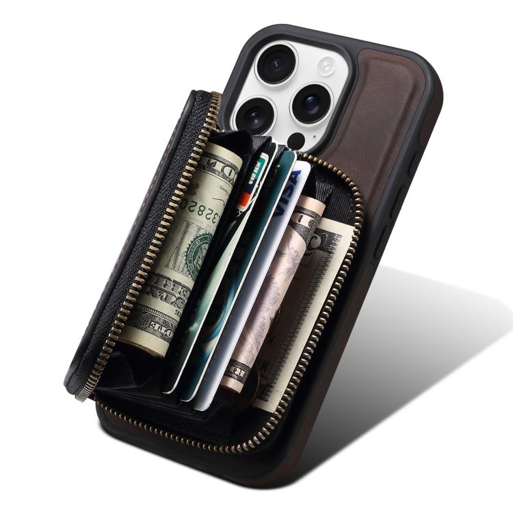 Funda de Cuero con Cremallera Magsafe Denior D26 Skin Feel para iPhone 12 Pro Max (Café)