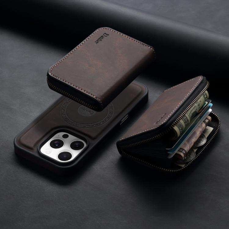 Funda de Cuero con Cremallera Magsafe Denior D26 Skin Feel para iPhone 12 Pro Max (Café)