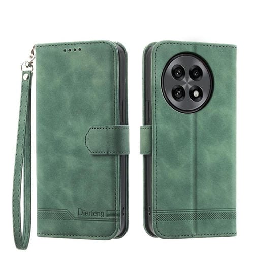 Funda híbrida de Cuero PU y TPU Dierfeng Dream Line para OnePlus 13R Ace 5 Ace 5 Pro (Verde)