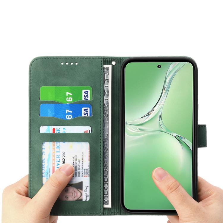 Funda híbrida de Cuero PU y TPU Dierfeng Dream Line para OnePlus 13R Ace 5 Ace 5 Pro (Verde)