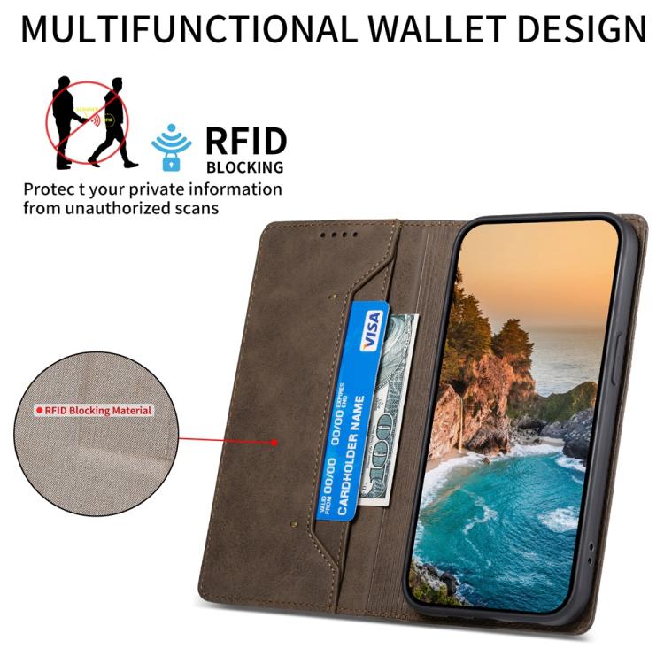 Funda de Cuero Rfid Magnética para OnePlus 13R Ace 5 Ace 5 Pro Business (Marrón)