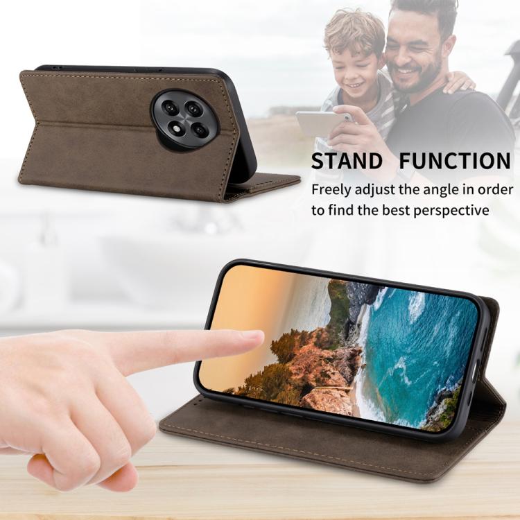 Funda de Cuero Rfid Magnética para OnePlus 13R Ace 5 Ace 5 Pro Business (Marrón)