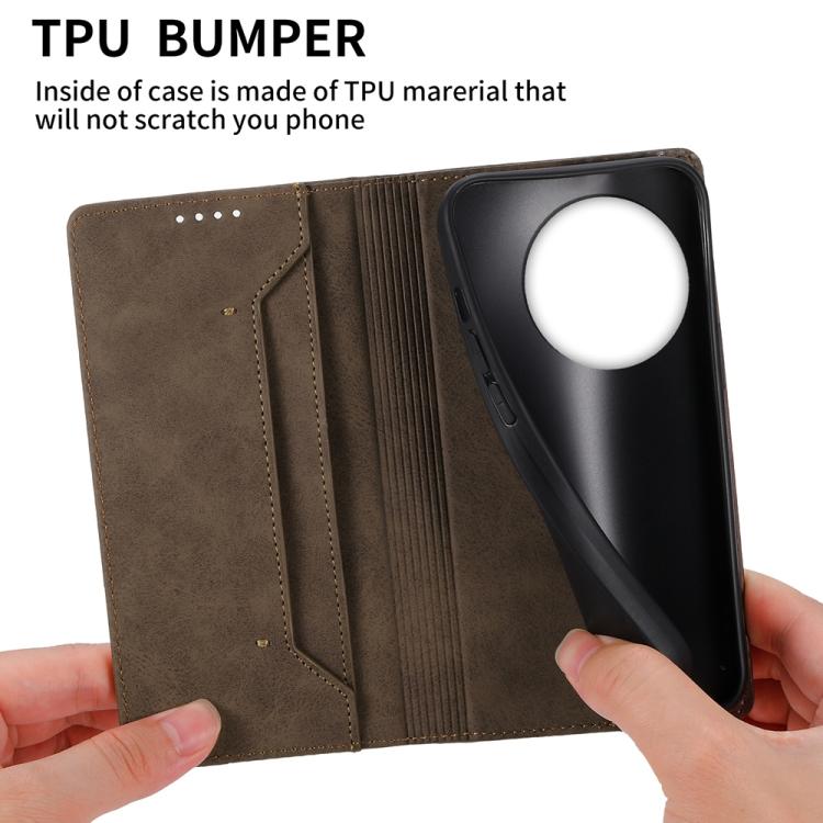 Funda de Cuero Rfid Magnética para OnePlus 13R Ace 5 Ace 5 Pro Business (Marrón)