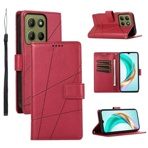 Funda para Teléfono Motorola Moto G15 en Cuero Genuino PU con Líneas en Relieve (Rojo)