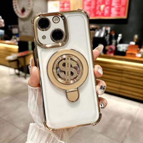 Estuche para Teléfono con Soporte Magsafe para iPhone 13 con Película para Lente (Dorado)
