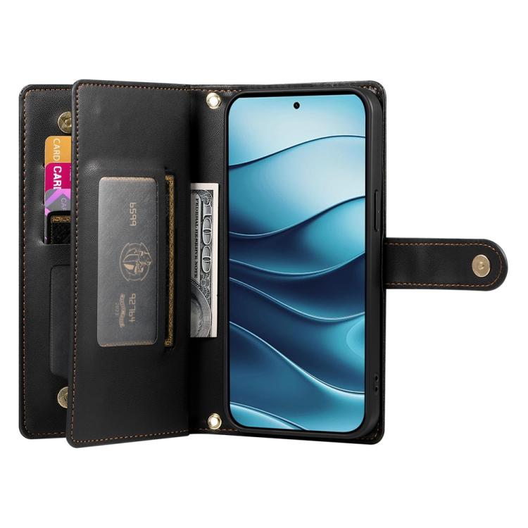Funda de Cuero Huawei Nova 13 Pro con 9 Ranuras para Tarjetas y Cremallera (Negra)
