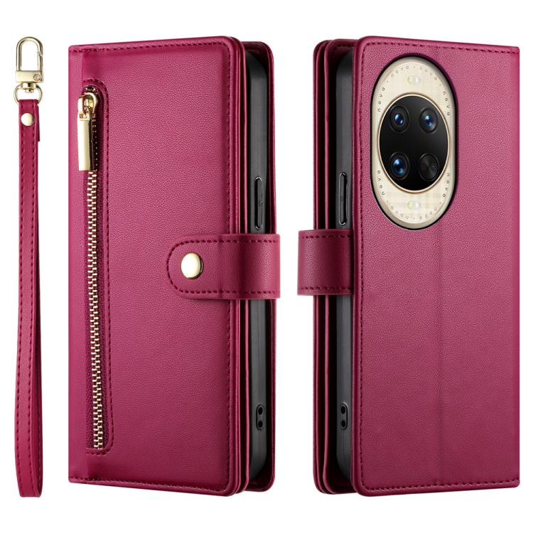 Funda de cuero con nueve ranuras para tarjetas y cremallera para Huawei nova 14 Ultra (rojo)