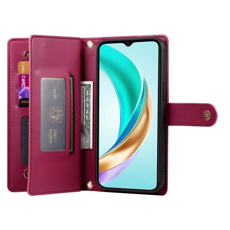 Funda de cuero con nueve ranuras para tarjetas y cremallera para Huawei nova 14 Ultra (rojo)