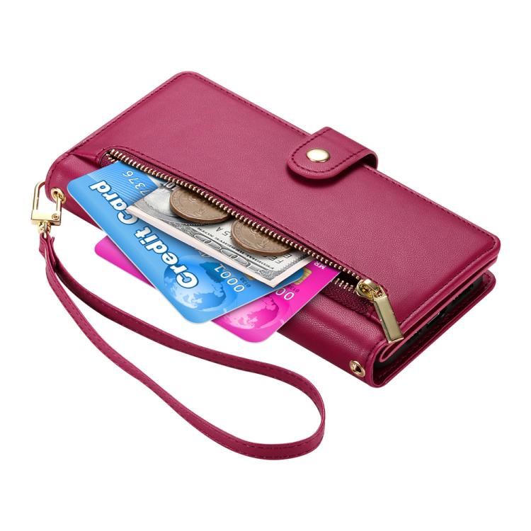 Funda de cuero con nueve ranuras para tarjetas y cremallera para Huawei nova 14 Ultra (rojo)