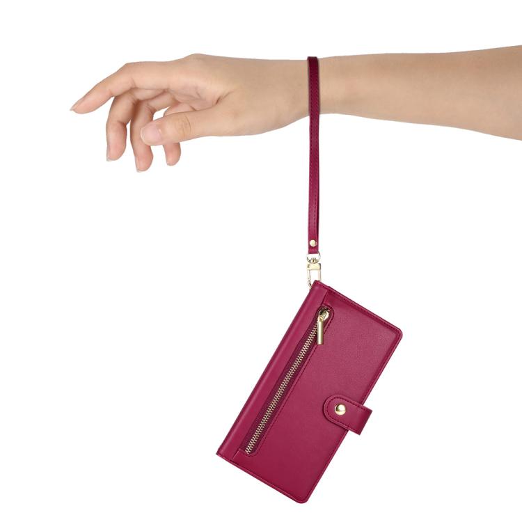 Funda de cuero con nueve ranuras para tarjetas y cremallera para Huawei nova 14 Ultra (rojo)