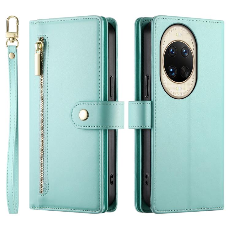 Funda de cuero con nueve ranuras para tarjetas y cremallera para Huawei nova 14 Ultra (verde menta)