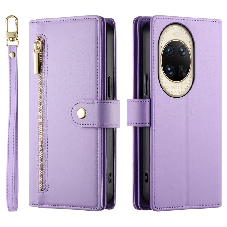Funda de cuero con nueve ranuras para tarjetas y cremallera para Huawei nova 14 Ultra (morado)