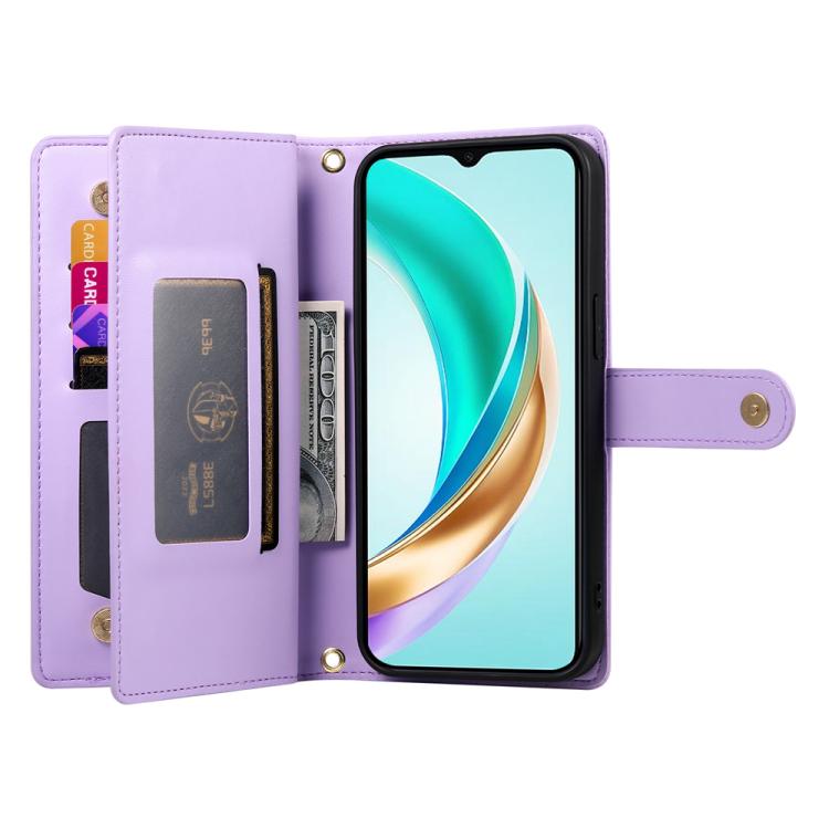 Funda de cuero con nueve ranuras para tarjetas y cremallera para Huawei nova 14 Ultra (morado)