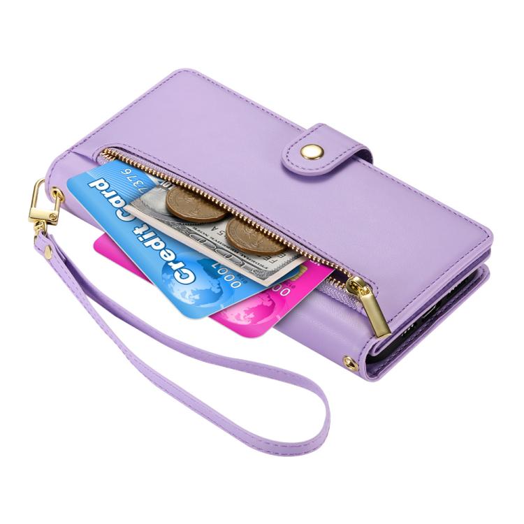 Funda de cuero con nueve ranuras para tarjetas y cremallera para Huawei nova 14 Ultra (morado)