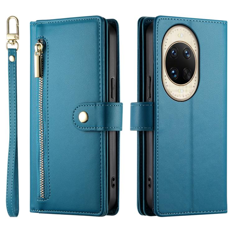 Funda de cuero con nueve ranuras para tarjetas y cremallera para Huawei nova 14 Ultra (azul)