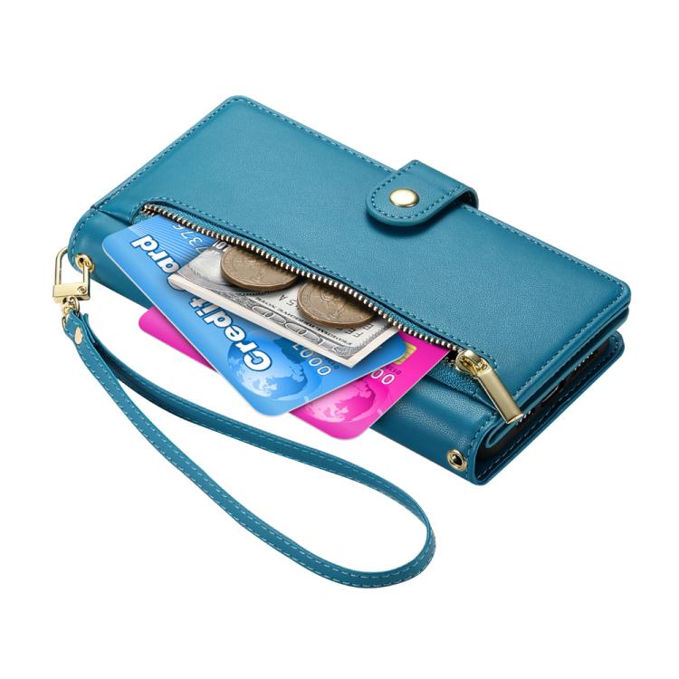 Funda de cuero con nueve ranuras para tarjetas y cremallera para Huawei nova 14 Ultra (azul)