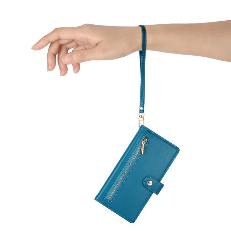 Funda de cuero con nueve ranuras para tarjetas y cremallera para Huawei nova 14 Ultra (azul)