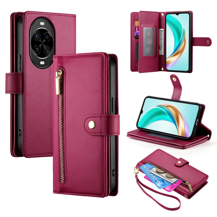 Funda de cuero con cremallera y ranuras para tarjetas para Huawei nova 14 Pro (rojo)