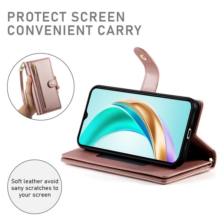 Funda de cuero con cremallera y ranuras para tarjetas para Huawei nova 14 Pro (rosa)