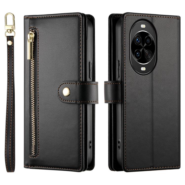 Funda de cuero con cremallera y ranuras para tarjetas para Huawei nova 14 Pro (negra)