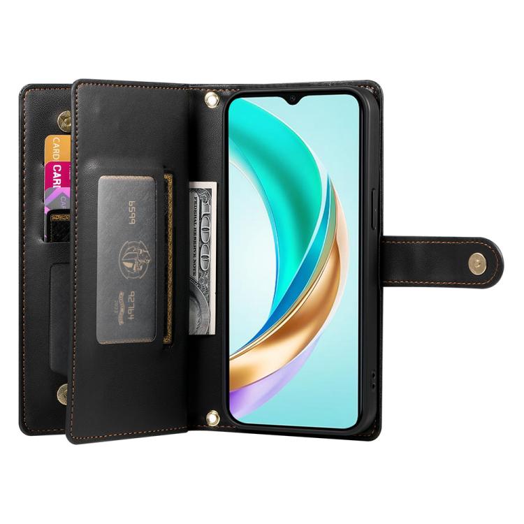 Funda de cuero con cremallera y ranuras para tarjetas para Huawei nova 14 Pro (negra)