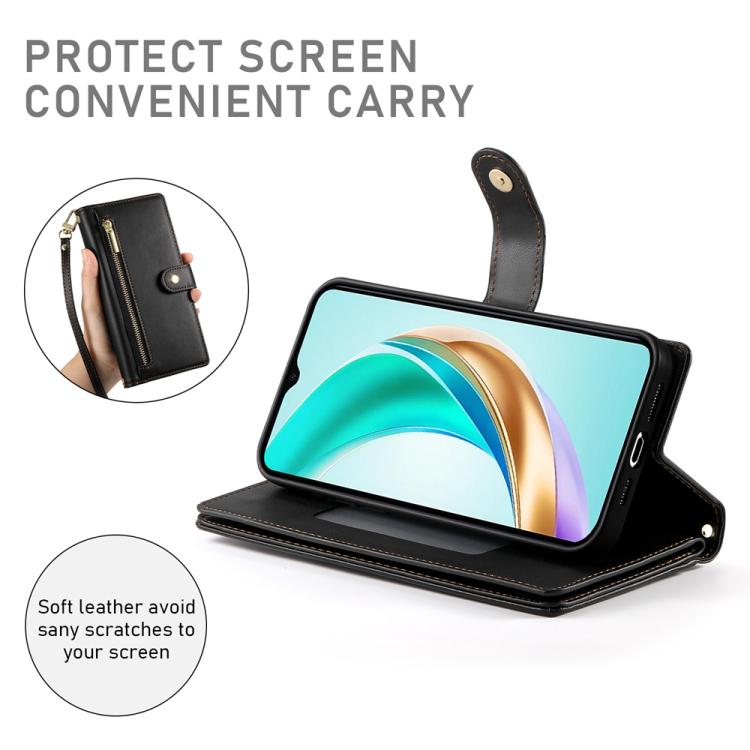 Funda de cuero con cremallera y ranuras para tarjetas para Huawei nova 14 Pro (negra)